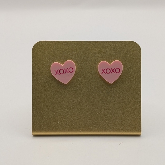 Jewelry - Valentine Conversation Heart XOXO Pink Stud Acrylic Earrings